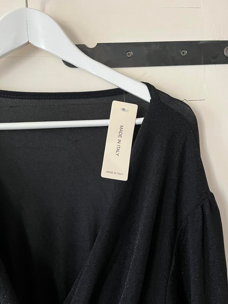 Feestelijke lange zwarte overslagjurk glitter, Kleding | Dames, Zwart, Maat 46/48 (XL) of groter, Ophalen of Verzenden, Zo goed als nieuw