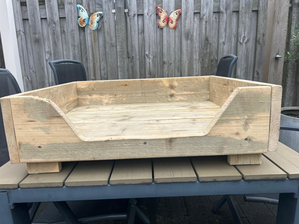 Steigerhout hondenmand 70 x 60 cm en voederbak, Dieren en Toebehoren, Hondenmanden, Ophalen, Gebruikt, Overige