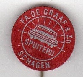 Speldje SPUITERIJ FA DE GRAAF & ZN SCHAGEN (A3), Verzamelen, Speldjes, Pins en Buttons, Ophalen of Verzenden, Gebruikt, Overige onderwerpen