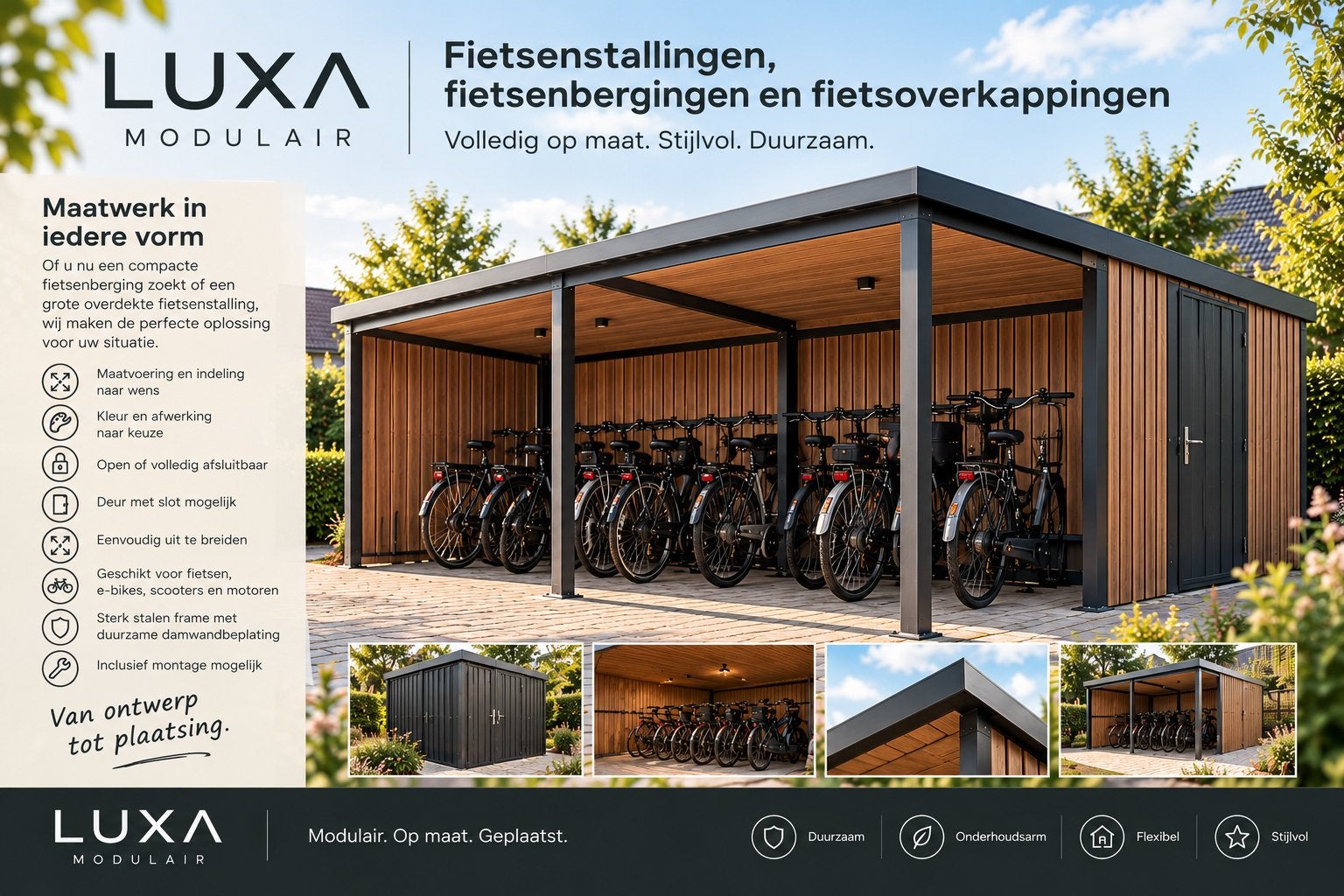 Modulaire fietsenstalling op maat | LUXA Modulair, Ophalen of Verzenden, Nieuw, Metaal, Fietsenberging