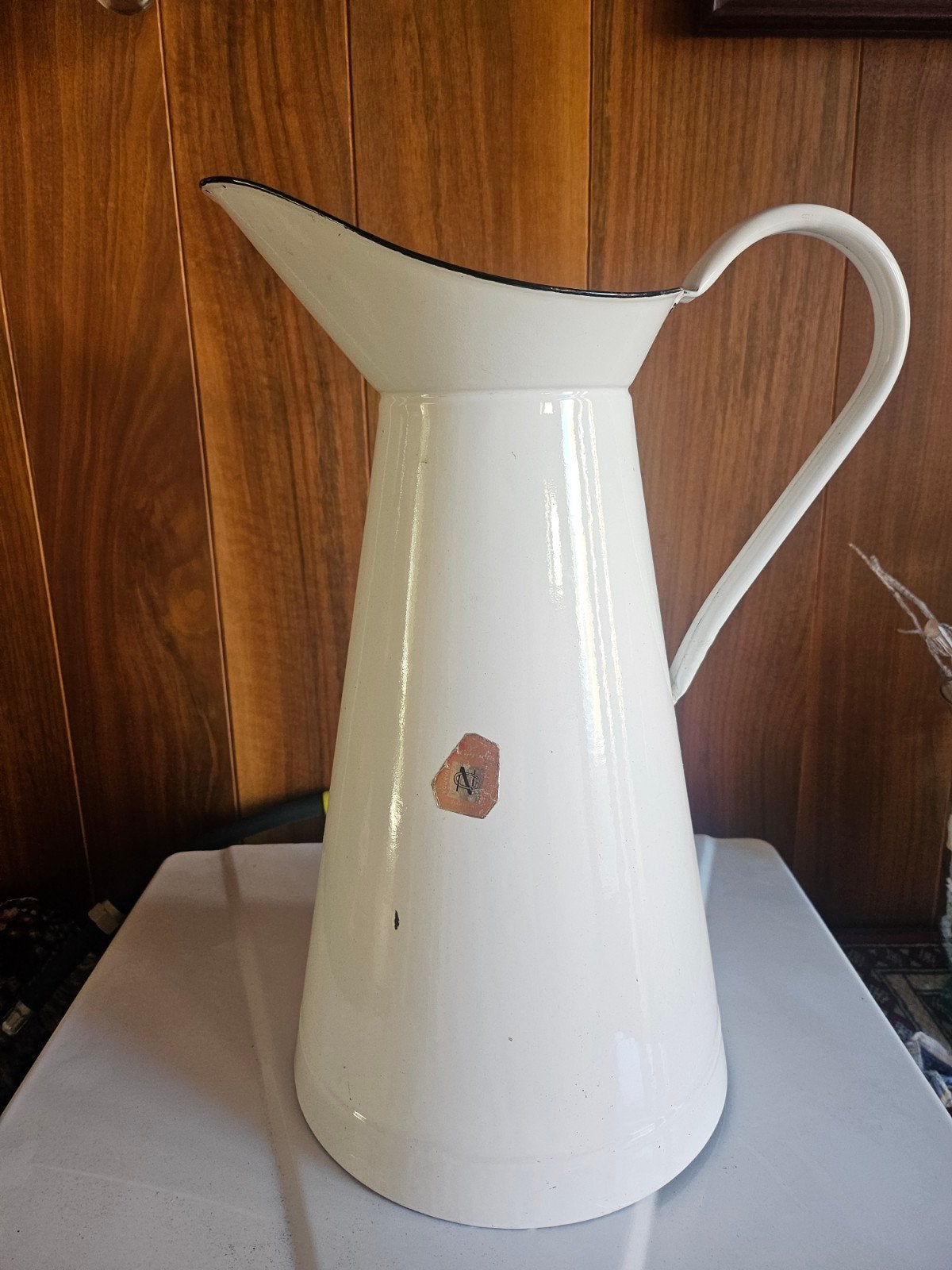 Vintage geëmailleerde waterkan - Wit met zwarte rand, Ophalen of Verzenden