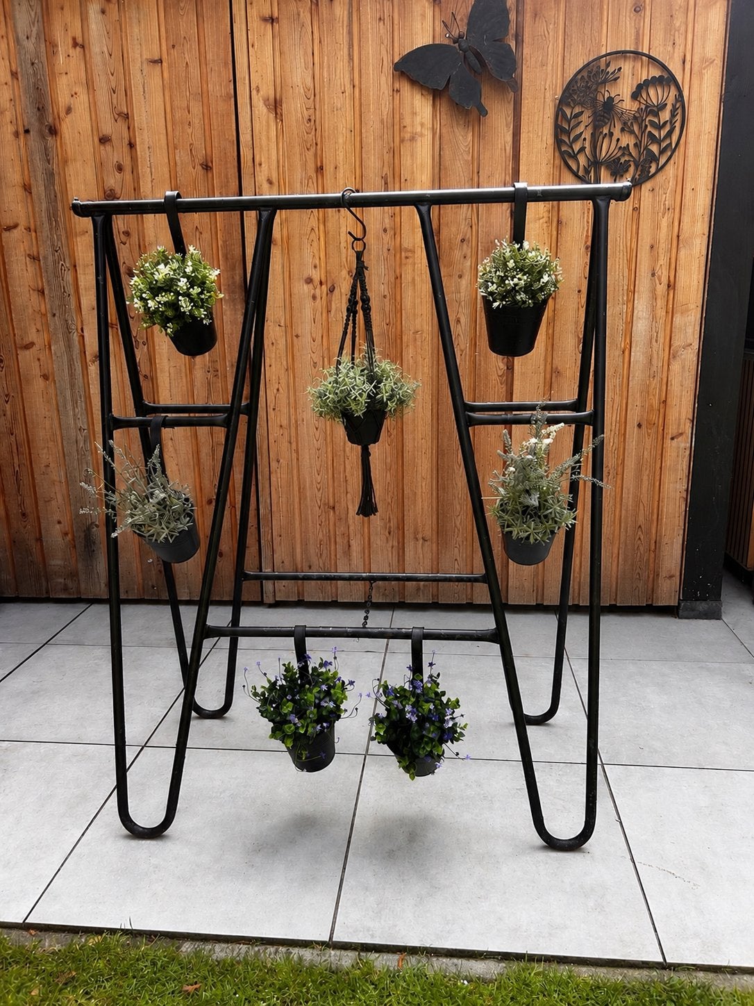 2 x Zwart metalen plantenrek met hangpotten (metselschragen), Ophalen, Gebruikt, 100 cm of meer, Binnen