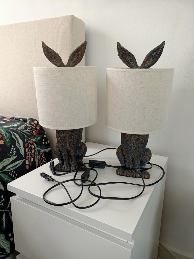 Set van 2 unieke konijnen tafellampen, Ophalen, Zo goed als nieuw, Modern, Speels, Uniek, Minder dan 50 cm