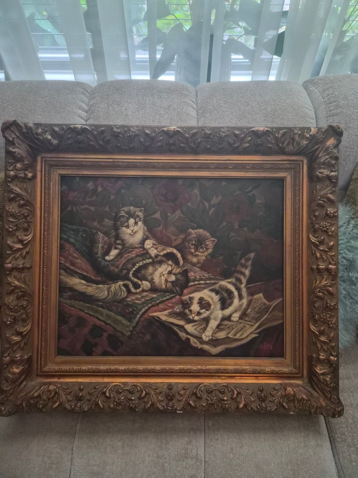 Schilderij 4 katjes J. van Roon (naar Cornelis Raaphorst), Antiek en Kunst, Ophalen