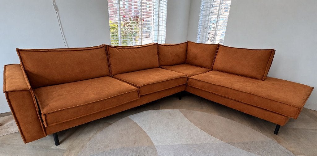 Wehkamp Lexington (Hoekbank rechts, Eco leer, Bruin), Ophalen, 250 tot 300 cm, Lexington hoekbank cognac kleur, Hoekbank