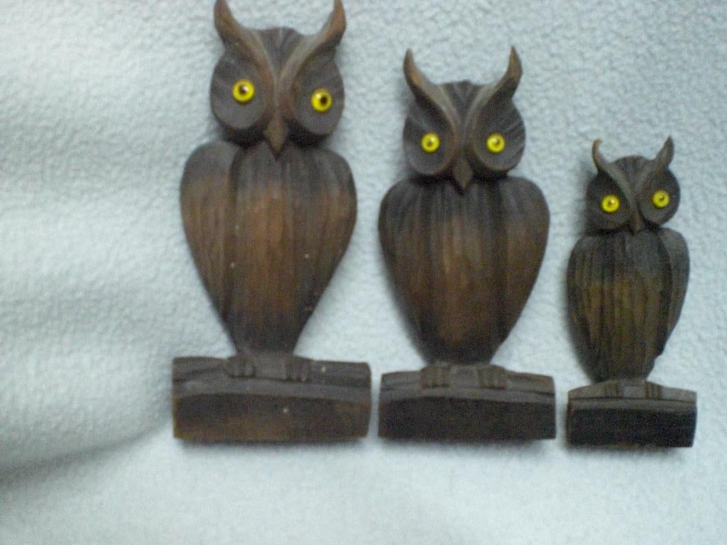 Uilen 3x hout Houtsnijwerk, Antiek en Kunst, Ophalen of Verzenden
