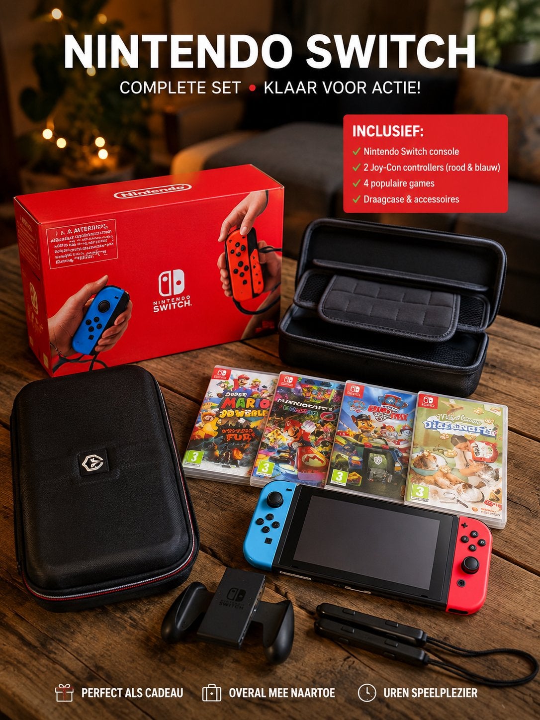 Nintendo Switch Complete Set met 4 Games en Accessoires, Met games, Met 2 controllers, Ophalen of Verzenden, Zo goed als nieuw