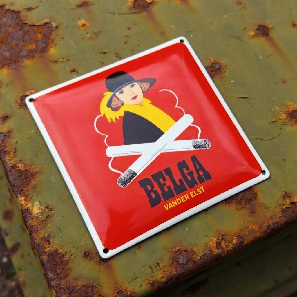 Emaille Reclamebord BELGA vd Elst Sigaretten Vintage Mancave, Verzenden, Gebruikt, Reclamebord