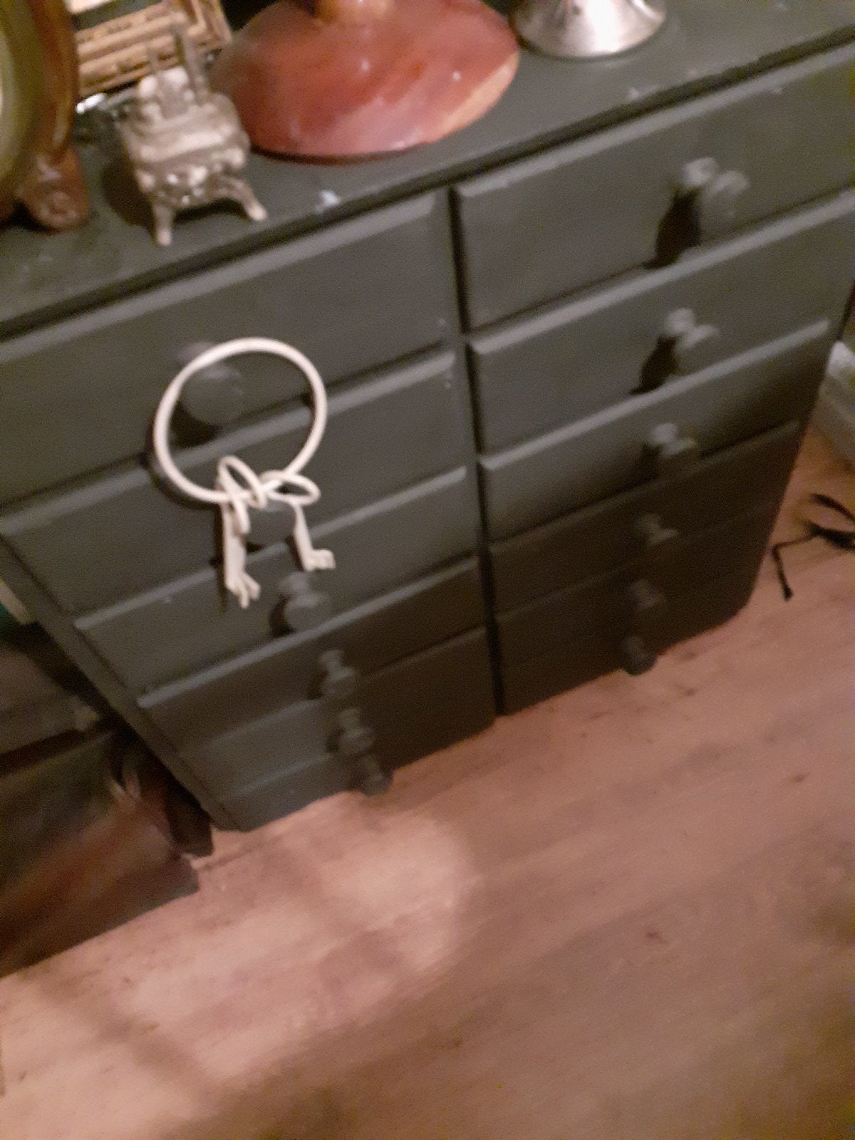 oude brocante groene kleine ladenkastje 12 laatjes, Ophalen