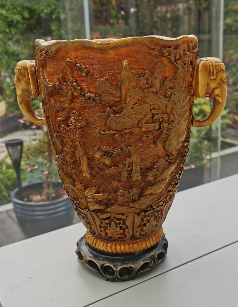 Chinese handgesneden vaas met olifantenkoppen, Ophalen of Verzenden