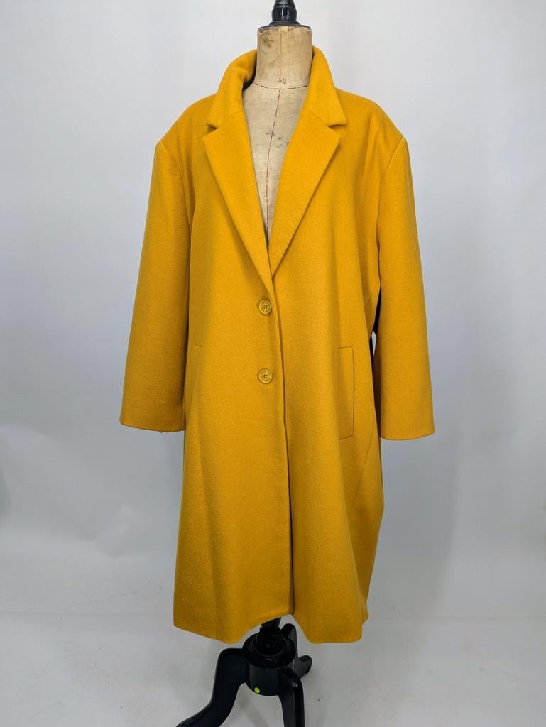 Mosterdgele oversized wollen mantel van Open End, Kleding | Dames, Jassen | Winter, Zo goed als nieuw, Maat 46/48 (XL) of groter