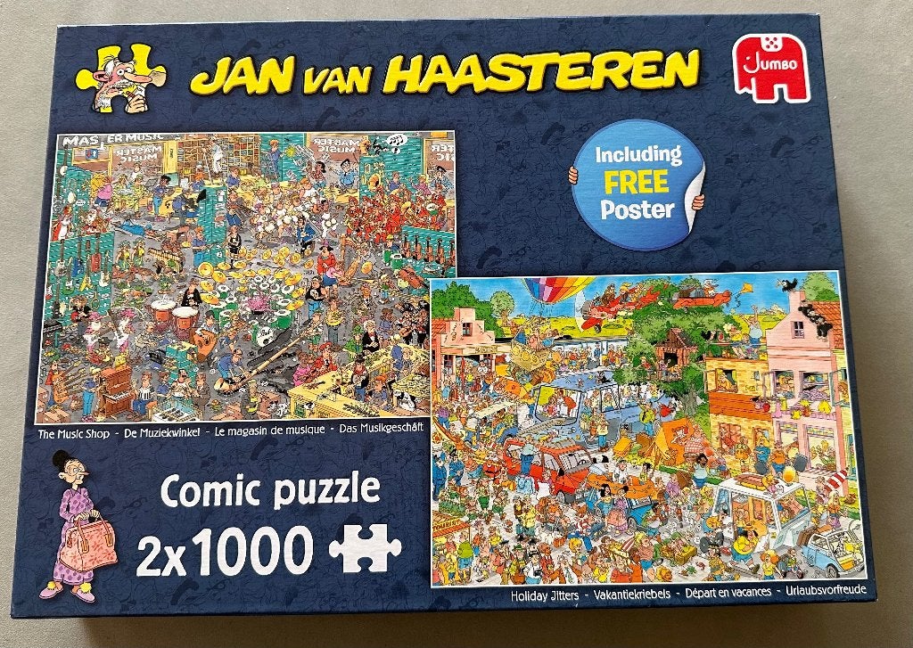 2 x 1000 stukjes, De muziekwinkel / Vakantiekriebels, Ophalen of Verzenden, 500 t/m 1500 stukjes, Gebruikt, Legpuzzel