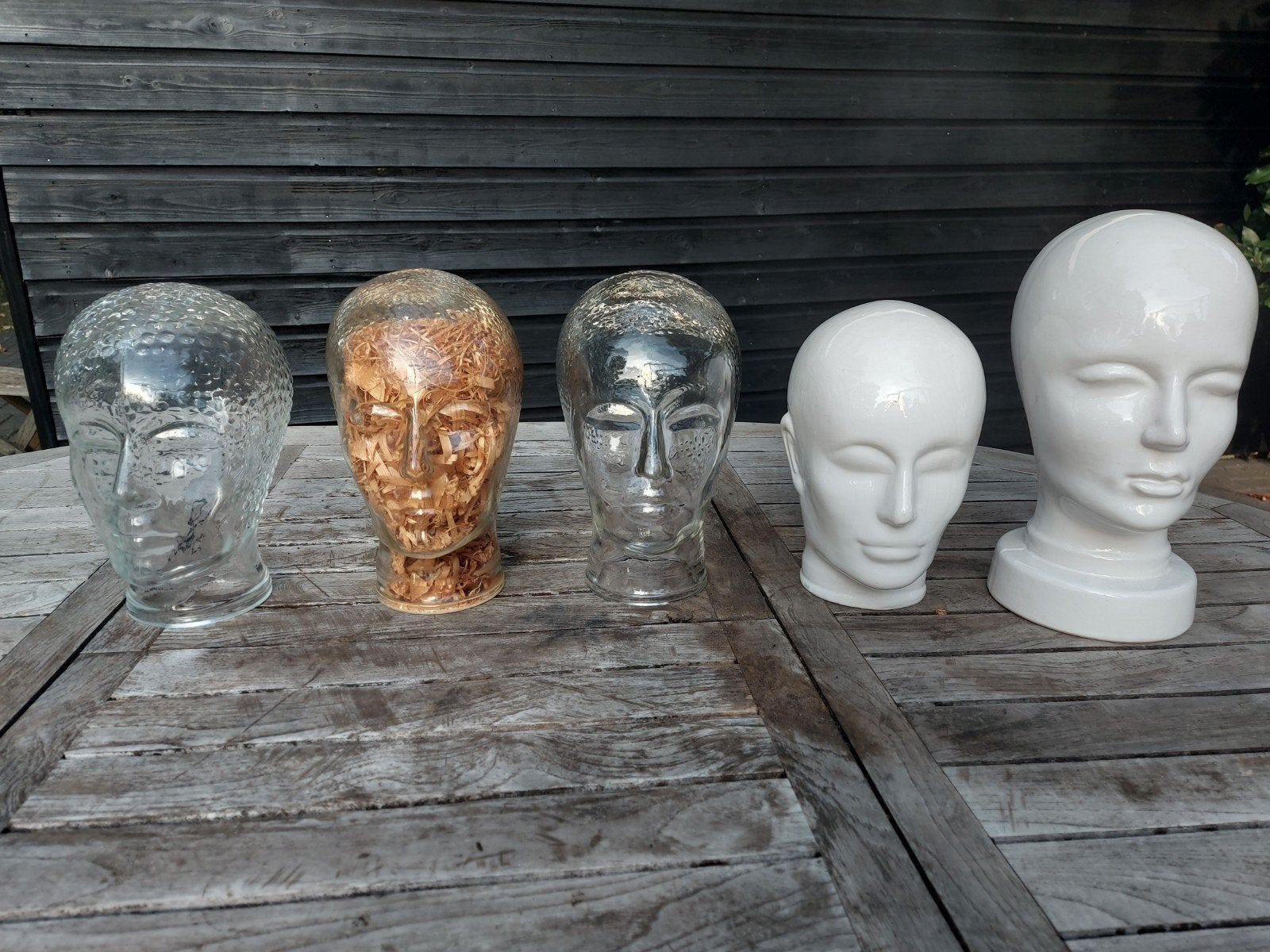 Glazen en keramieken mannequin- of displayhoofden, Vintage, Gebruikt, Ophalen of Verzenden, Wit