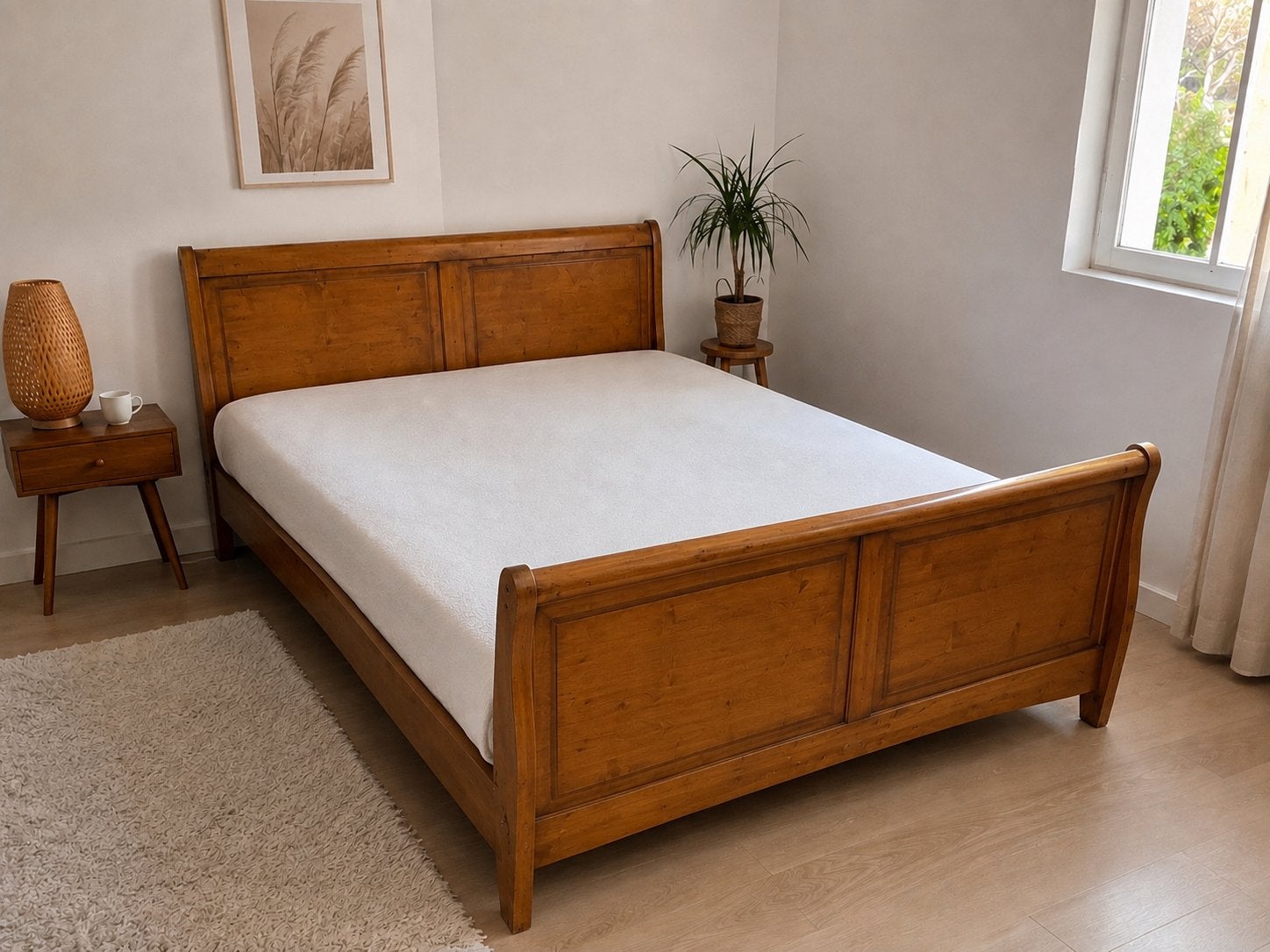 Klassiek houten tweepersoonsbed - wordt schoongemaakt, Ophalen, Gebruikt, Bruin, Tweepersoons