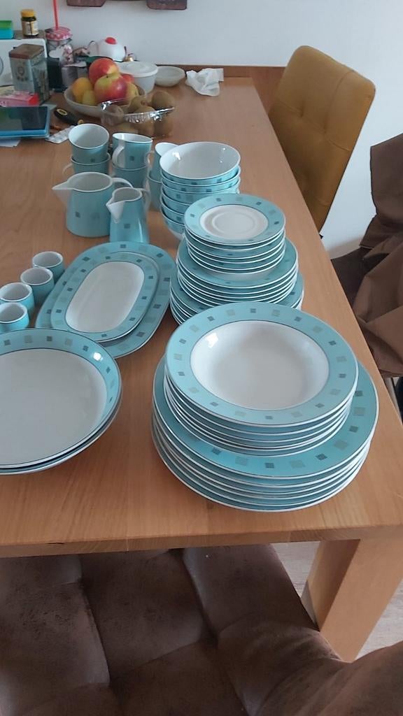 Uitgebreid servies turquoise met patroon, Ophalen of Verzenden