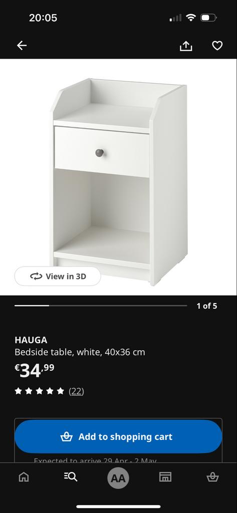 Ikea Hauga nachtkastje wit - 40x36 cm, Ophalen, Gebruikt, Minder dan 45 cm, 55 tot 70 cm