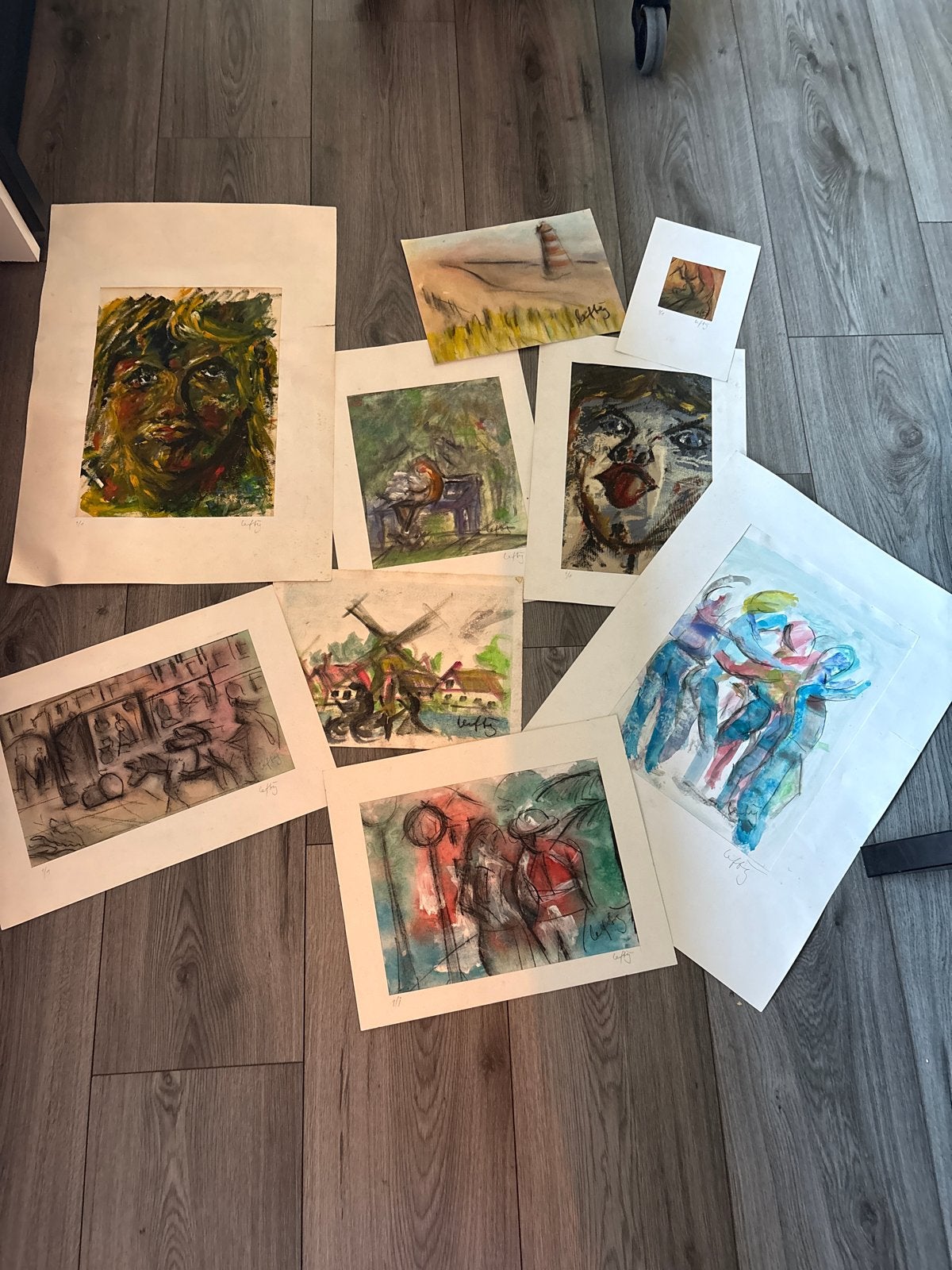 Collectie van Lefty - Diverse kunstwerken, veelal A4 of grot, Overig onderwerp, Papier/karton, Ophalen of Verzenden, Gesigneerd