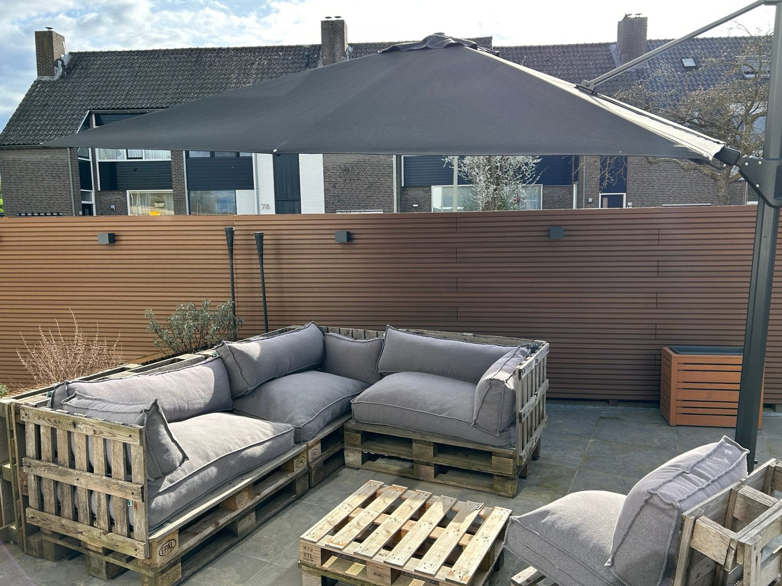 Tuinset pallets en kussens, Tuin en Terras, Ophalen, Zo goed als nieuw