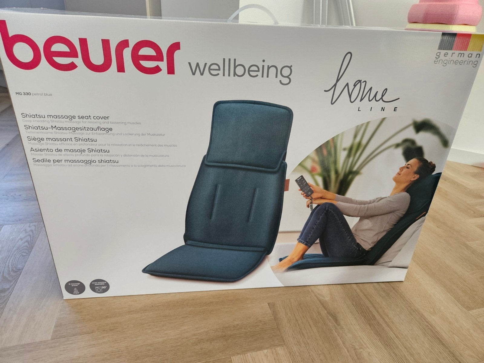 NIEUW Beurer Shiatsu Massage Zitkussen MG 330 Petrol Blue, Sport en Fitness, Ophalen, Zo goed als nieuw, Massagestoel of Kussen
