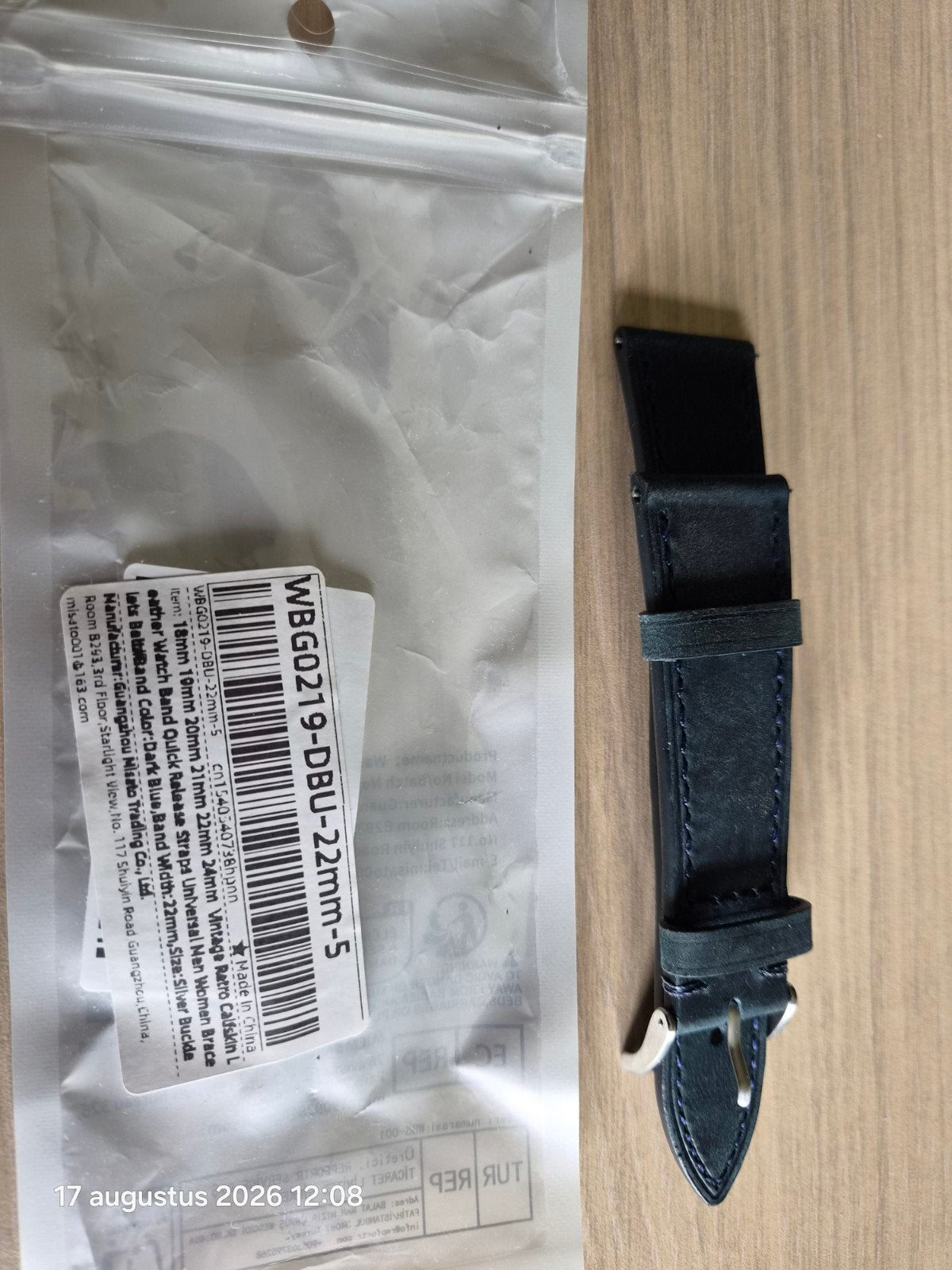 Nieuw 22mm Donkerblauw Kalfsleer Horlogebandje, Ophalen of Verzenden, Nieuw