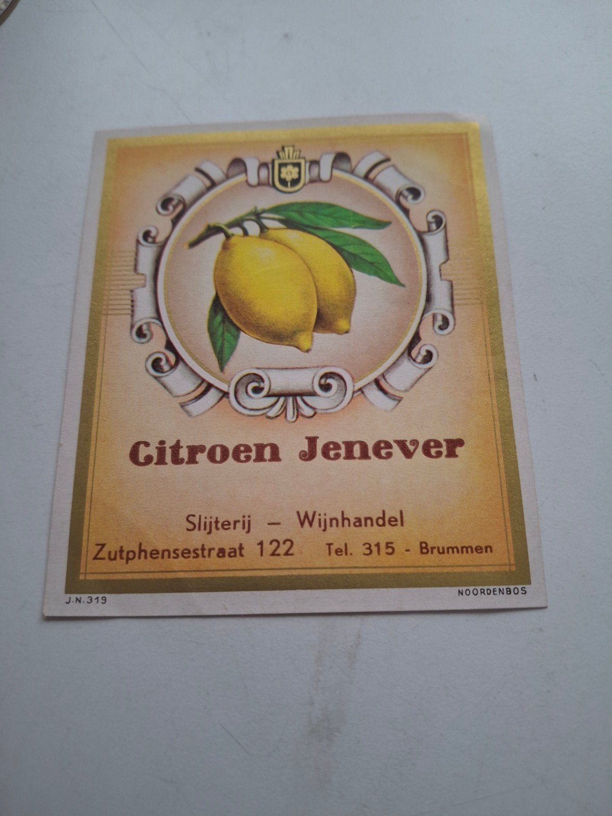 etiket Citroen Jenever wijnhandel Brummen, Verzamelen, Ophalen of Verzenden, Zo goed als nieuw, Overige typen