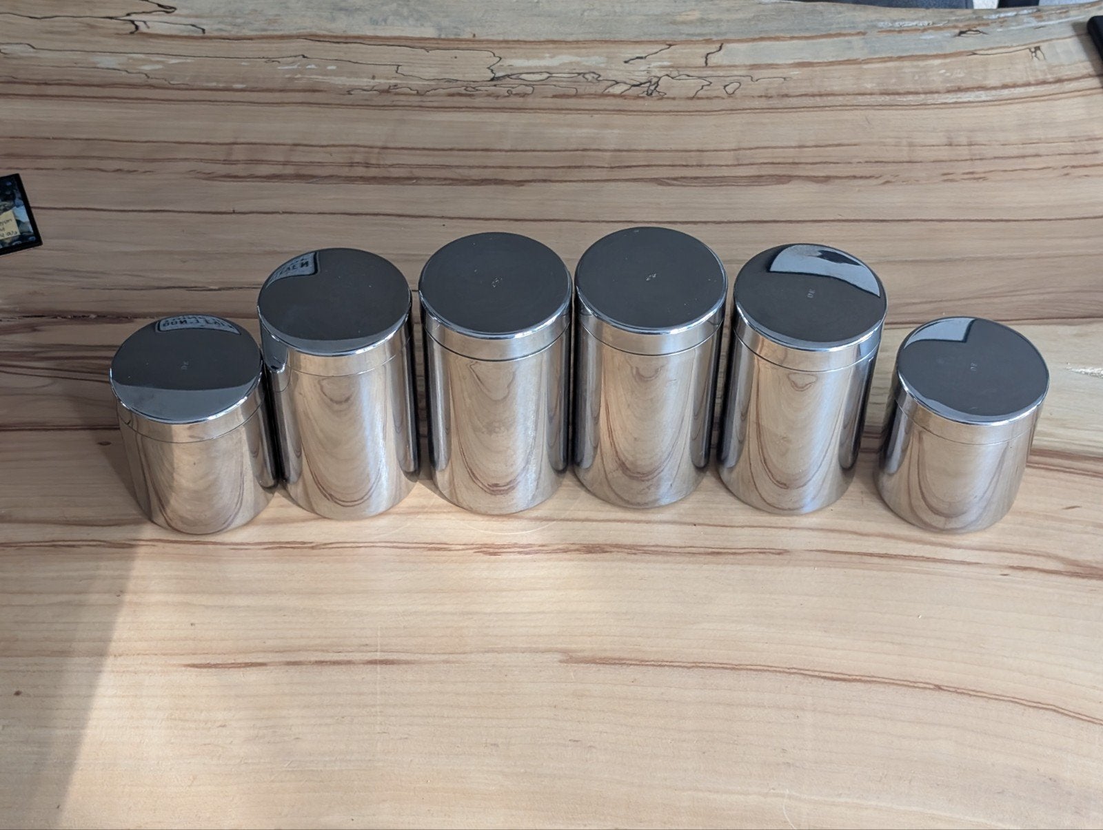 Set van 6 RVS Douwe Egberts voorraadpotten met deksel, Ophalen