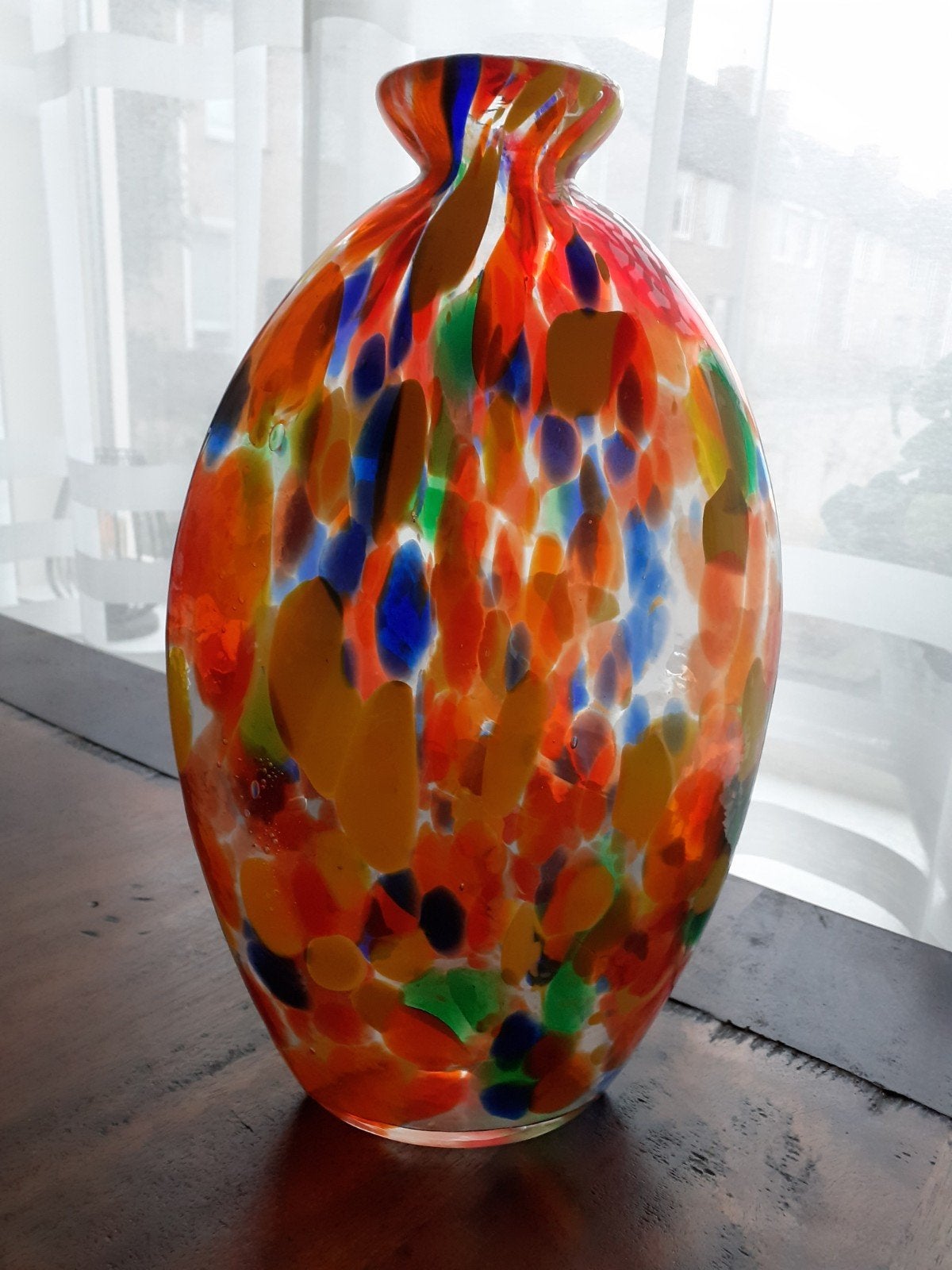 Kleurrijke glazen vaas - Mondgeblazen kunst, Ophalen of Verzenden