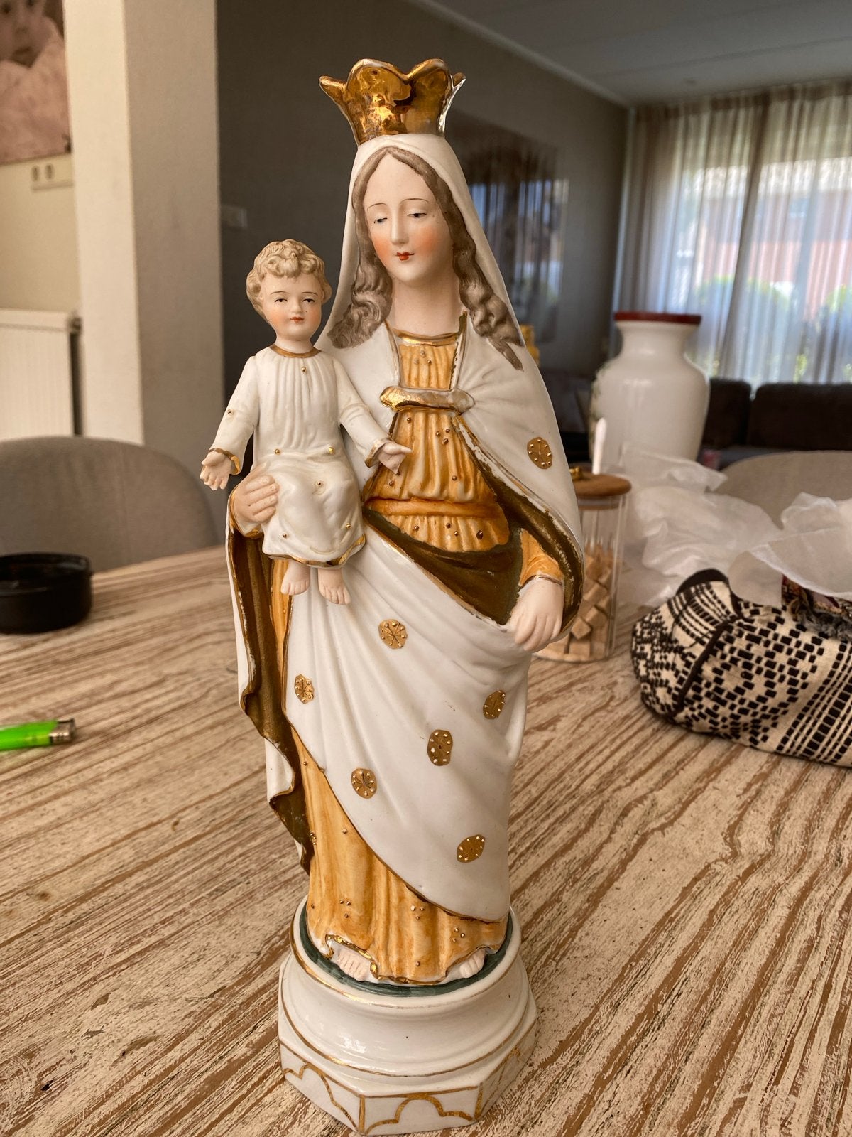 Antiek Mariabeeld met kindje Jezus, porselein, Ophalen