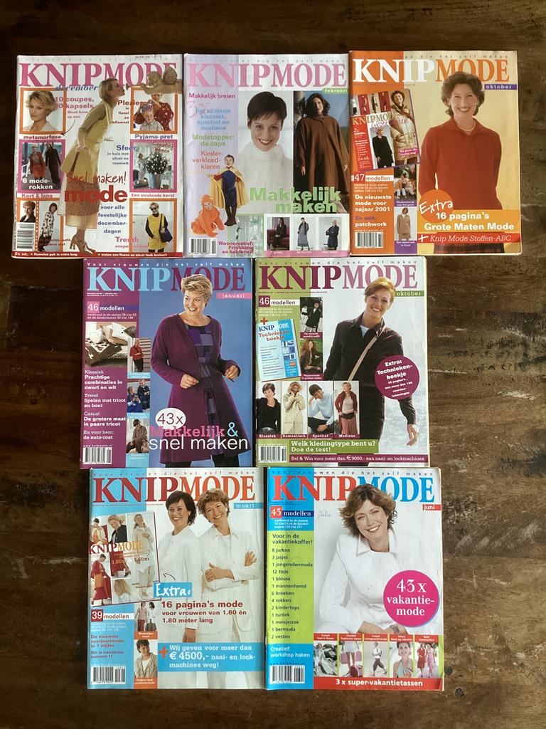 7x Knipmode naaitijdschriften, ‘98, ‘00, ‘01, ‘02, ‘03, 04., Ophalen of Verzenden, Zo goed als nieuw, Vrouw, Knipmode