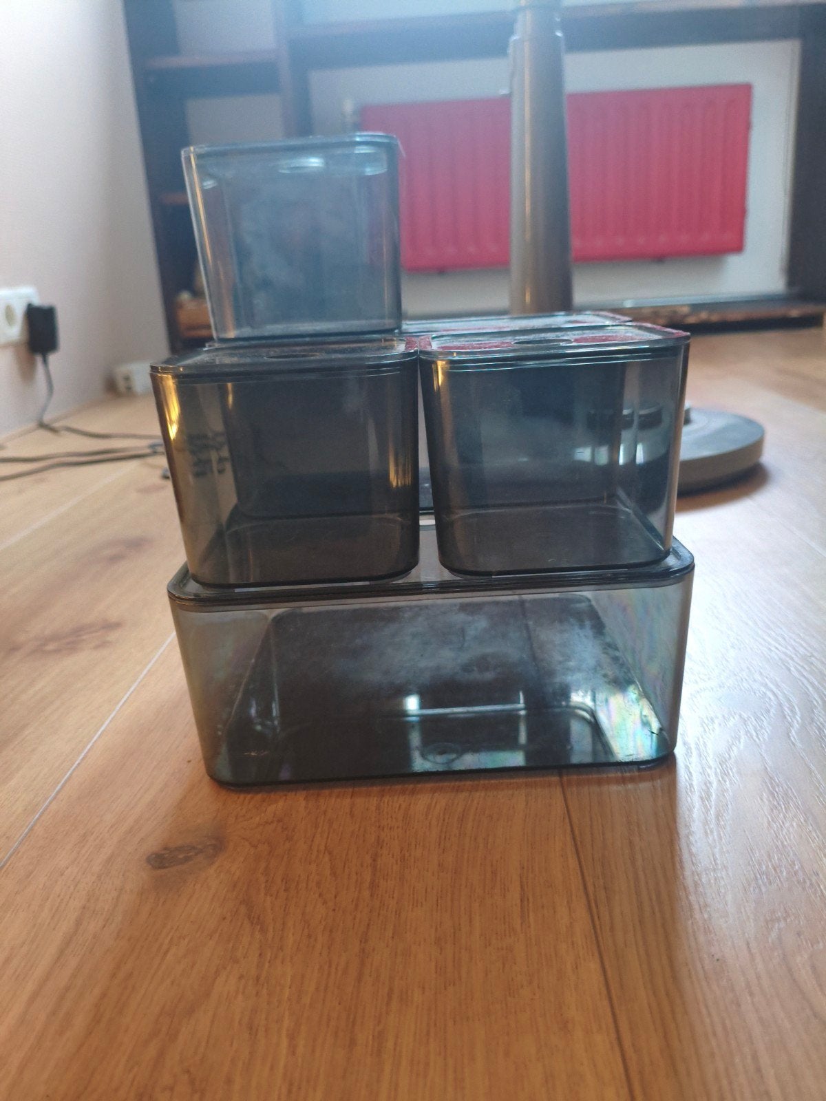 Set van 4 donkere opbergbakken, Ophalen of Verzenden, Gebruikt, Zwart, Kunststof