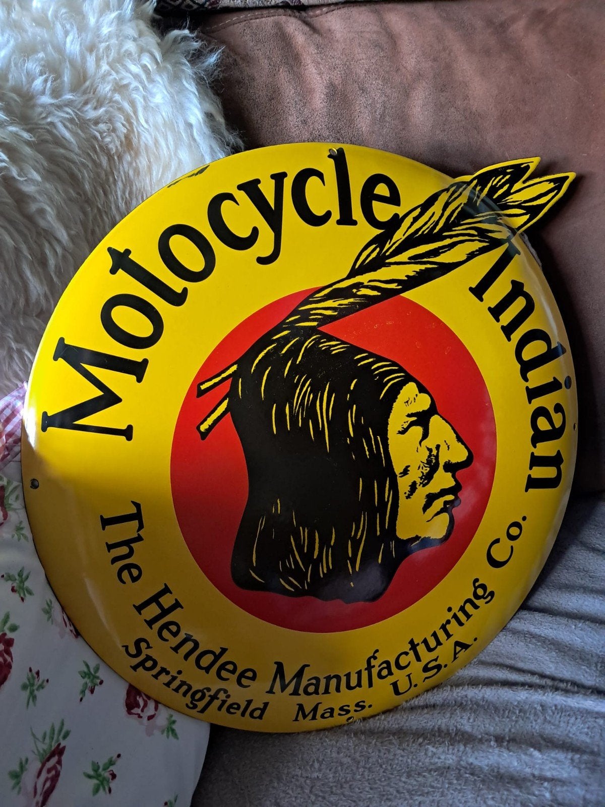 Vintage Indian Motorcycle Emaille Reclamebord, Verzamelen, Ophalen of Verzenden, Gebruikt, Motoren