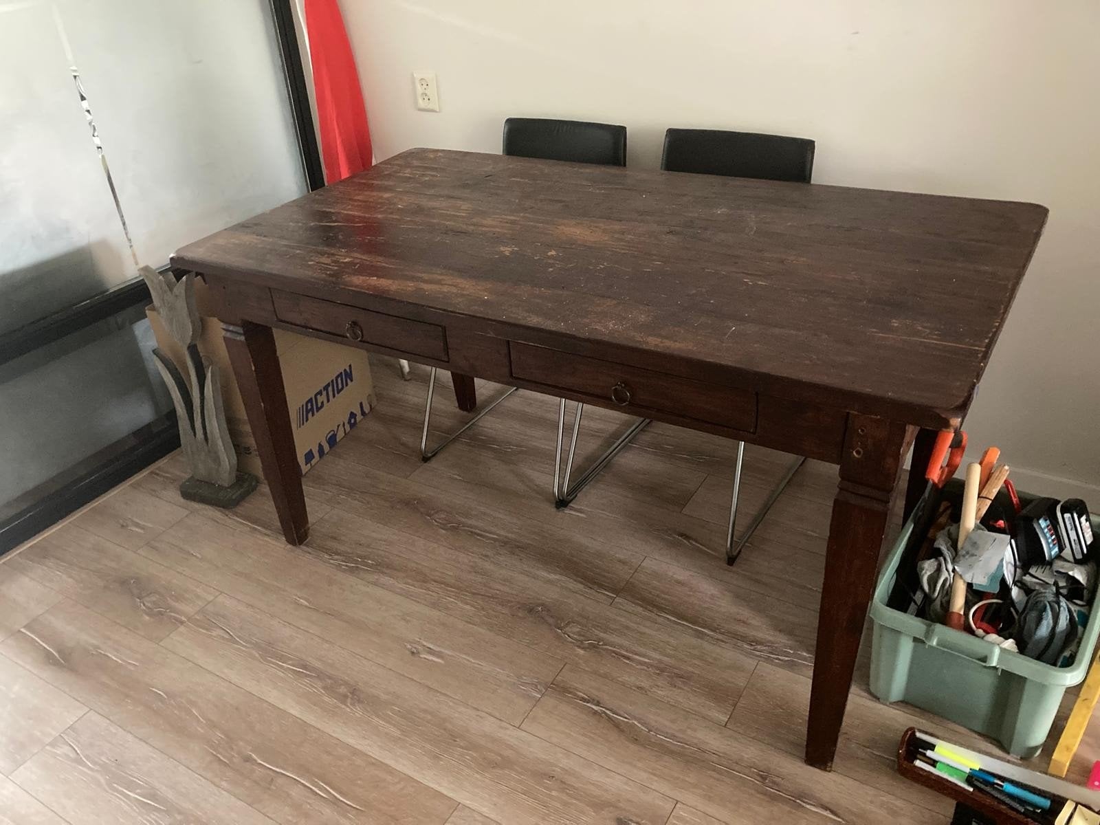 Eettafel met stoelen, Huis en Inrichting, Tafels | Sidetables, Ophalen, Gebruikt, 25 tot 50 cm, Rechthoekig