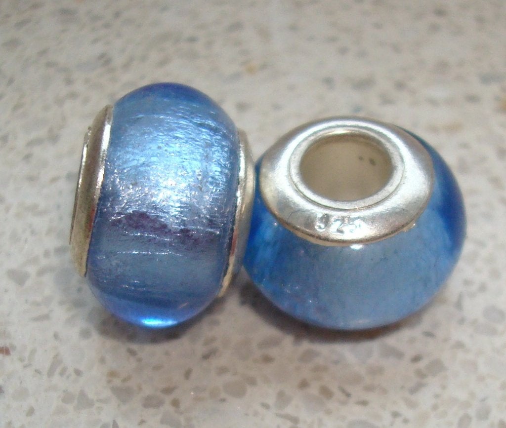 925 Sterling zilveren glasbedel Blauw zilverfolie, Want 18 Hoogvliet, Adorabeads, Glas of Kristal, Nieuw