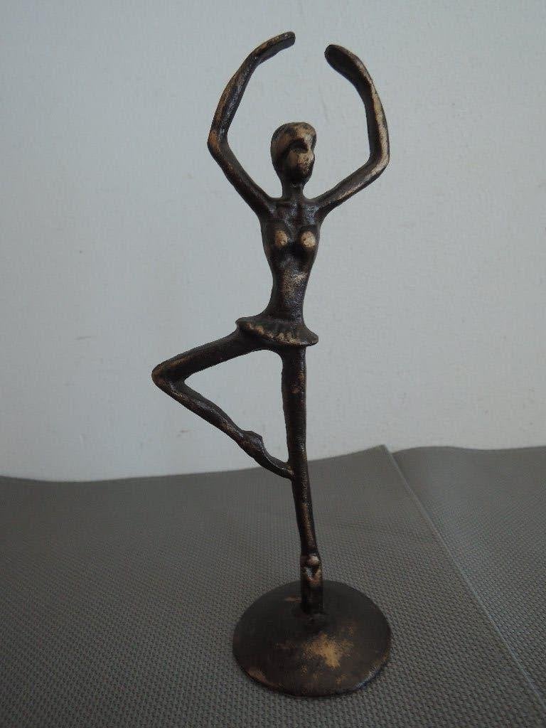 Koperkleurige metalen ballerina, Beeld, Metaal, Massief, 23 cm