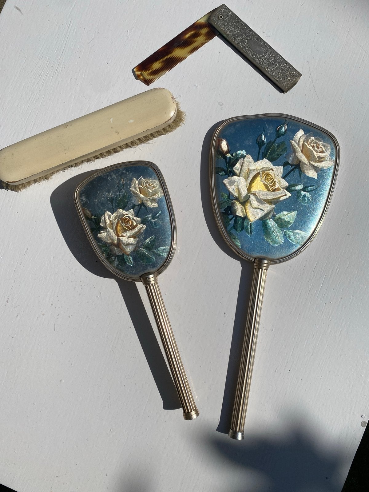 Vintage Kaptafelset met Spiegels en Borstels, Ophalen of Verzenden