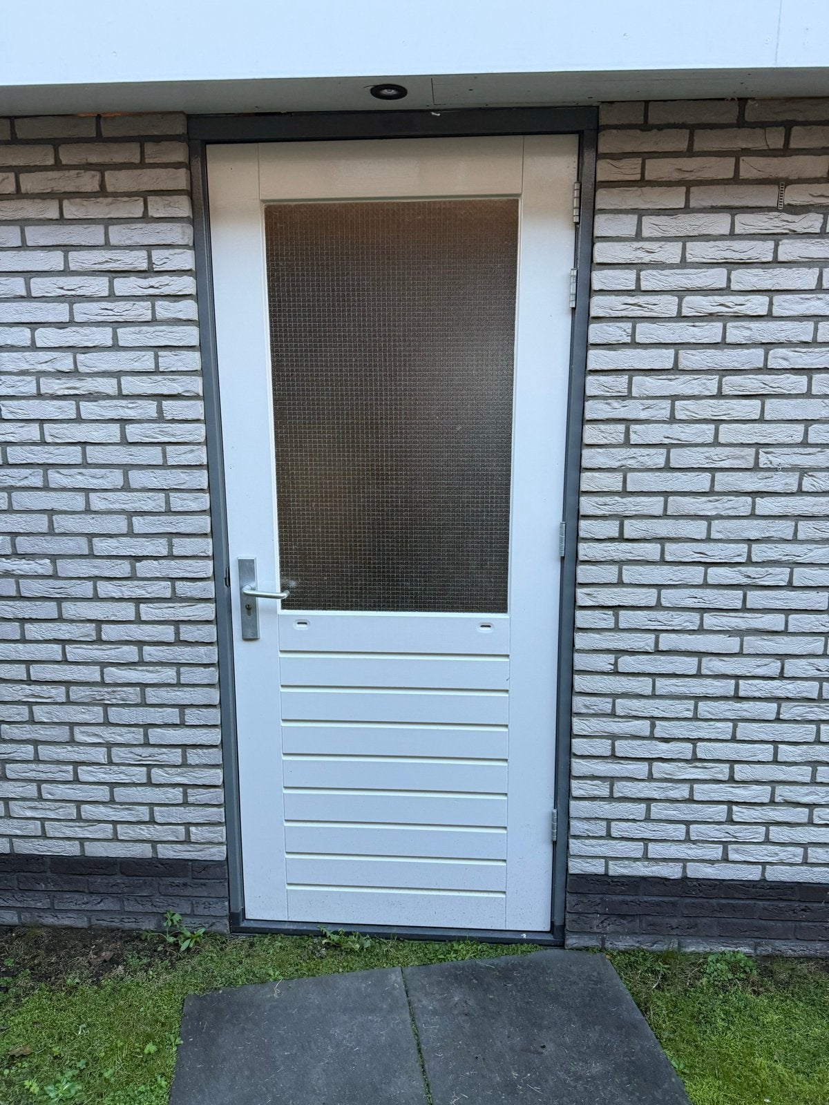 220 x 93 Witte buitendeur met glas en horizontale panelen, Ophalen, Gebruikt, 80 tot 100 cm, Buitendeur