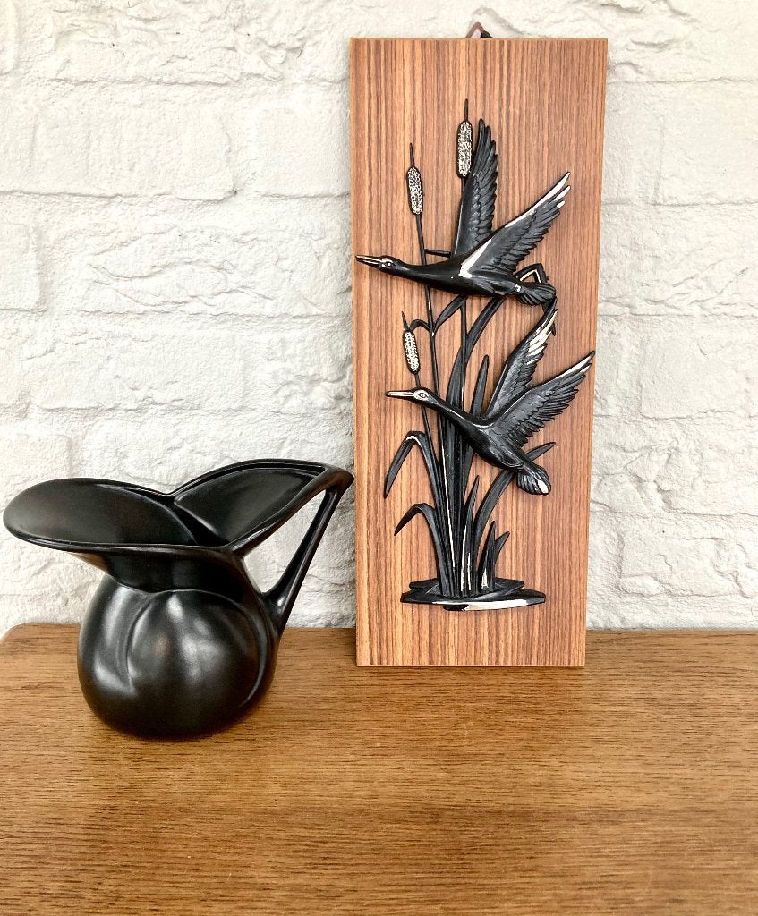 Vintage wandplaat jaren 60: houtfineer + kunststof vogels., Ophalen of Verzenden, Huis en Inrichting