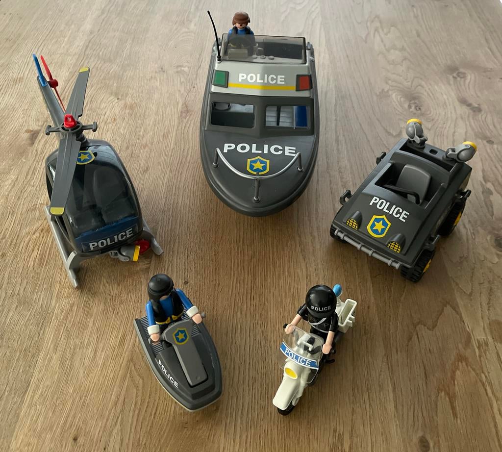 Playmobil Politie Set: Boot, Helikopter, Auto, Motor,Jetski, Ophalen of Verzenden, Zo goed als nieuw