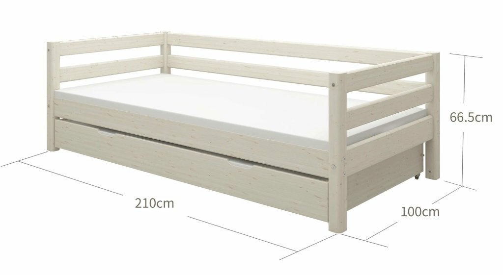 Flexa Classic bedbank met onderschuifbed 90x200 whitewash, Ophalen, 85 tot 100 cm, Gebruikt, 180 cm of meer