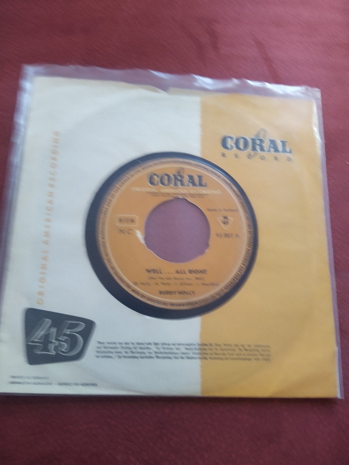Buddy Holly - Well.. All Right/It's Too Late (Coral Record, Cd's en Dvd's, Vinyl Singles, Gebruikt, 7 inch, Ophalen of Verzenden