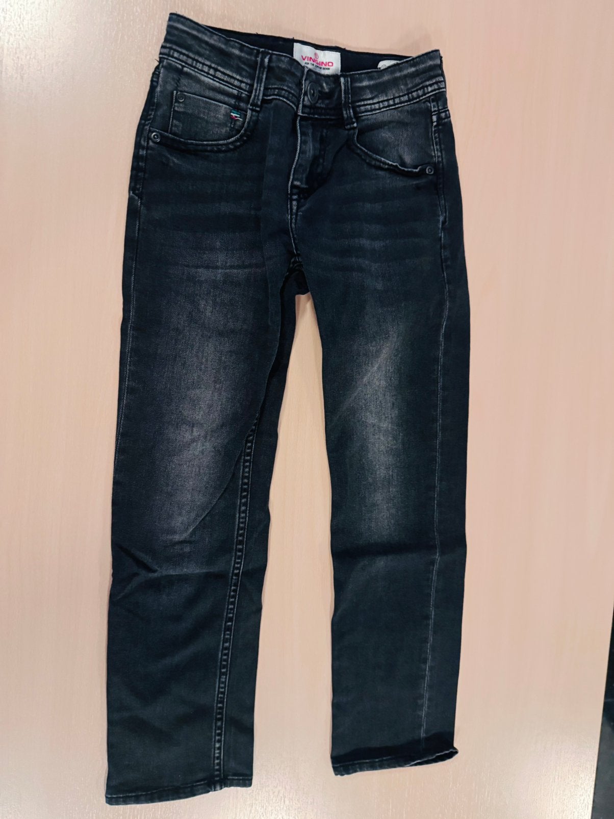 Vingino zwarte jeans spijkerbroek maat 8/128, Verzenden, Zo goed als nieuw, Jongen, Broek