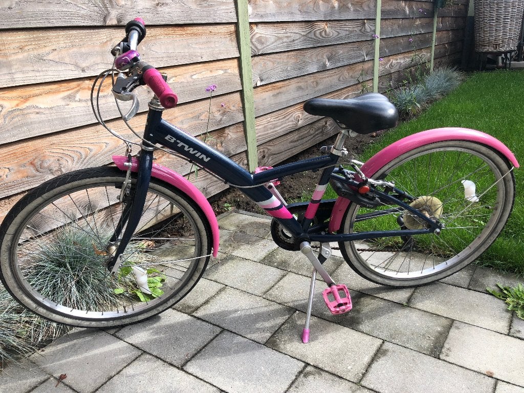 B'TWIN Kinderfiets 24 inch - Blauw/Roze met Versnellingen, Ophalen, B'TWIN, Velgrem, Handrem