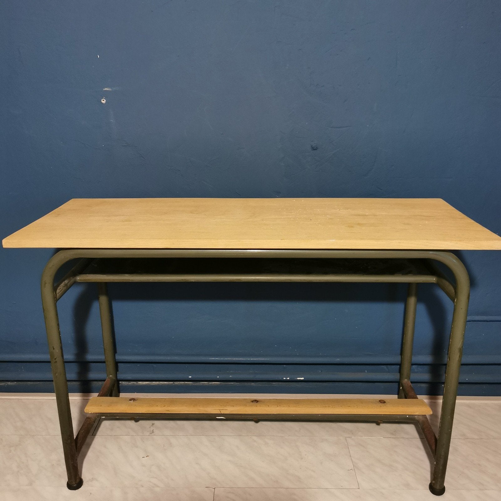 Vintage Schoolbank / Bureau - Hout en Metaal, Huis en Inrichting, Gebruikt, Tot twee personen, Vintage, Industrieel, 50 tot 100 cm