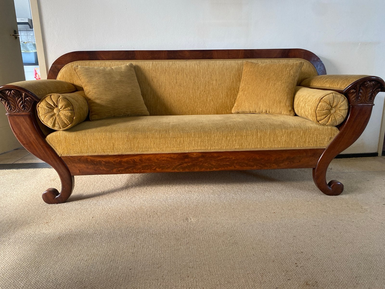 Antieke Biedermeier Bank - Gele Stof, Ophalen