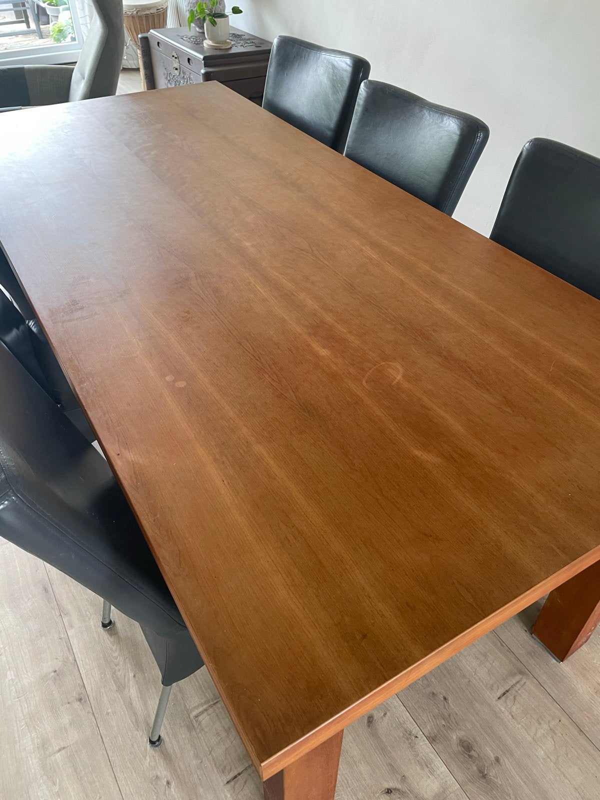 Gratis afhalen kersenhouten fineer eettafel + 6 stoelen, Ophalen, Gebruikt, 50 tot 100 cm, Vijf personen of meer