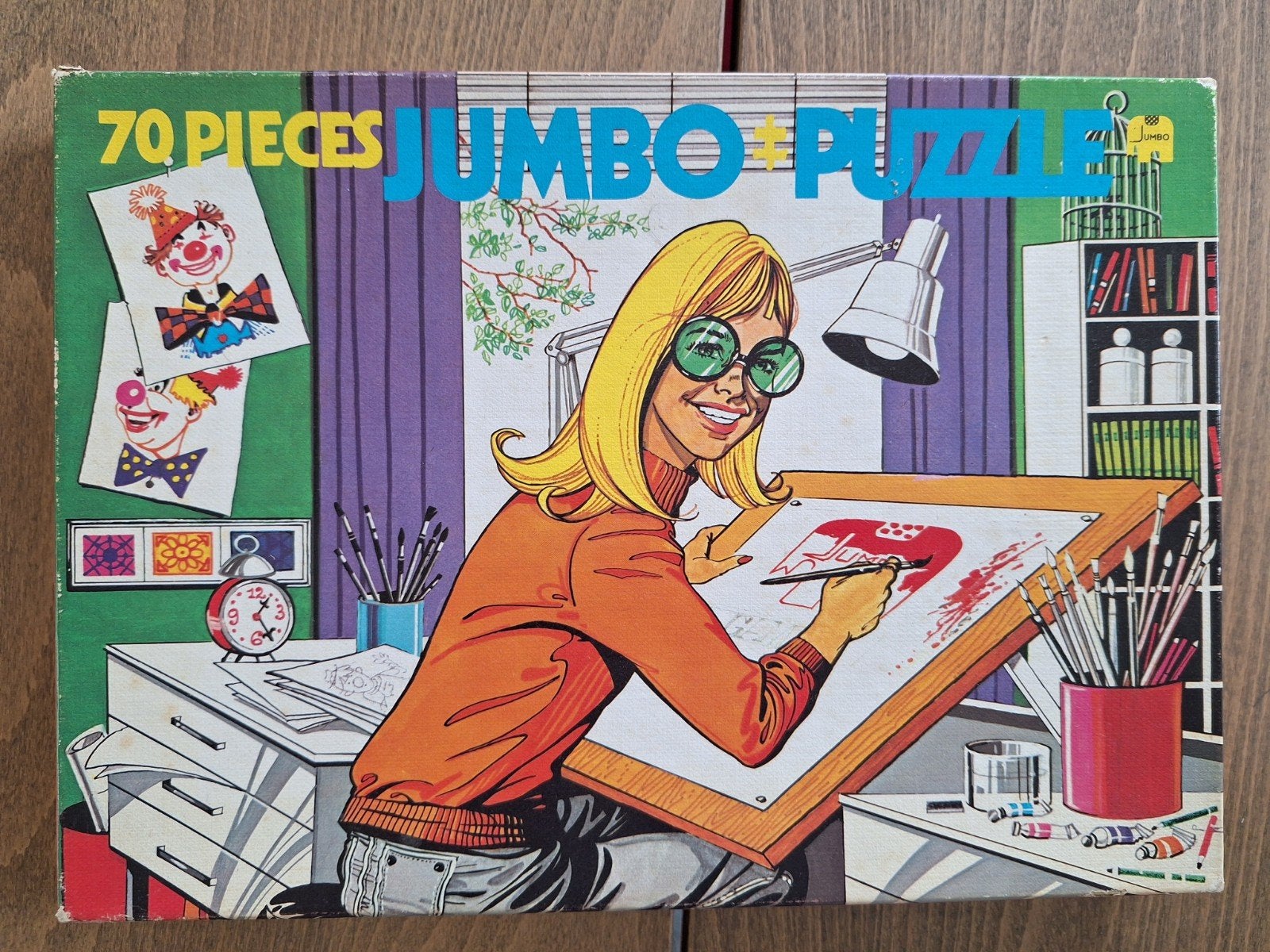 Oude kinderpuzzel Jumbo -70 stukjes -meisje schildert Jumbo, Ophalen of Verzenden, Meer dan 50 stukjes, Gebruikt