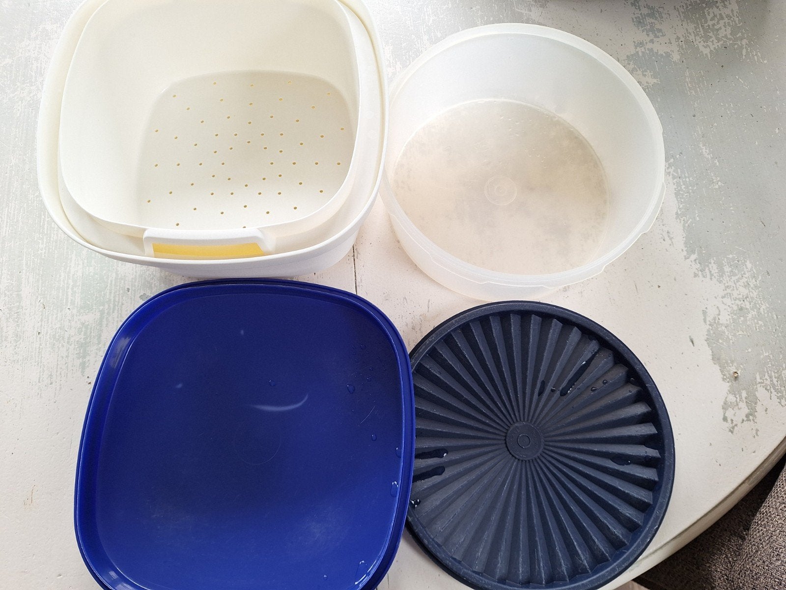 Slaschaal en koekjestrommel tupperware blauw, Ophalen of Verzenden, Gebruikt, Blauw, Overige typen