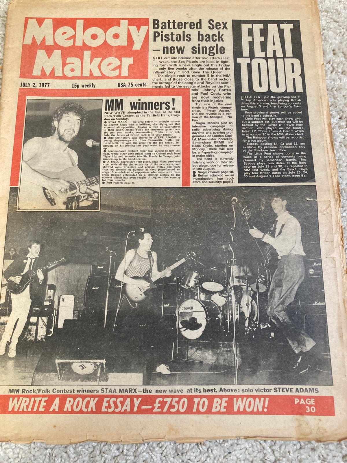 MELODY MAKER 1977 JOHNNY ROTTEN Steve Winwood MEAL TICKET, Ophalen of Verzenden, Gelezen, Muziek, Film of Tv