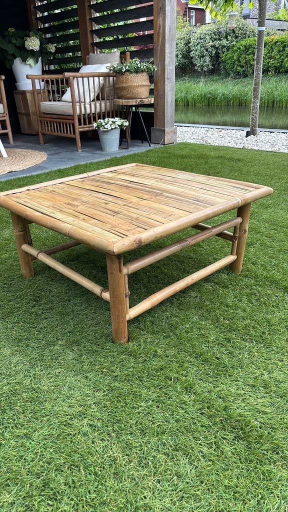 Bamboe tafeltje 65x65x31 lxbxh, Ophalen, Zo goed als nieuw, Rond, Overige materialen