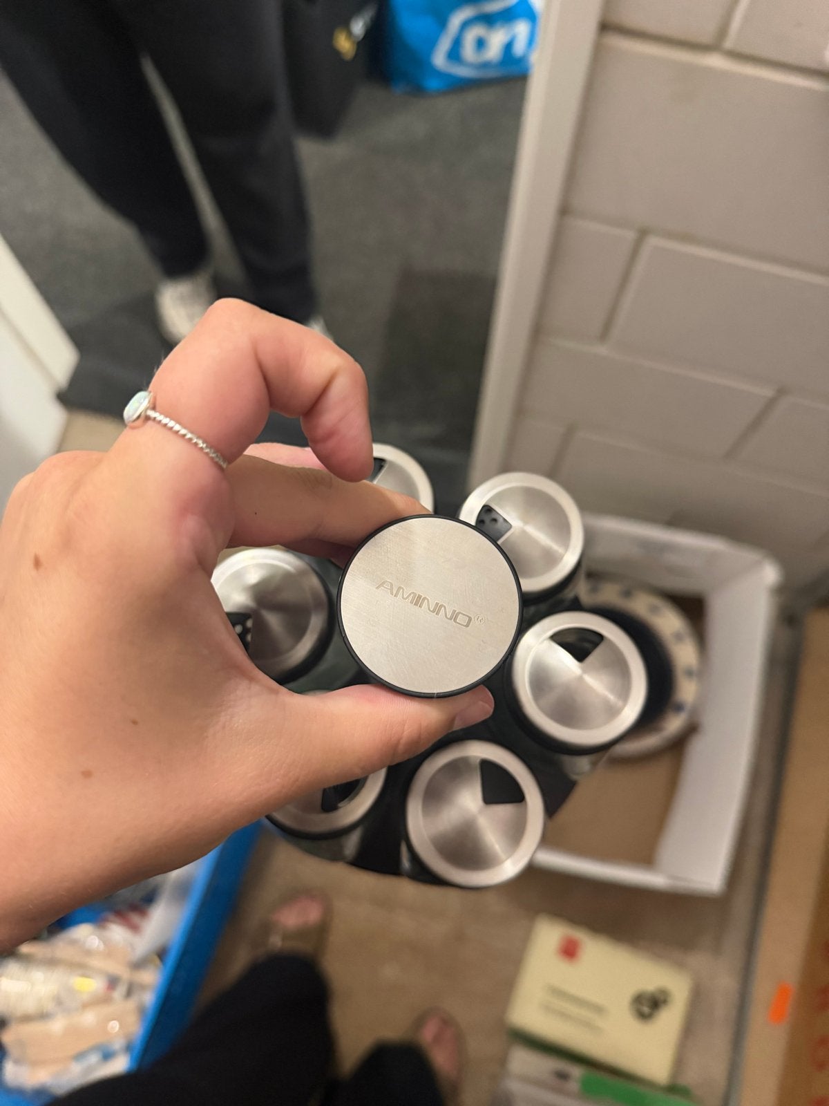 AMINNNO Kruidenrek met 6 Glazen Potjes - Draaibaar, Ophalen, Zilver, Overige merken, Glas